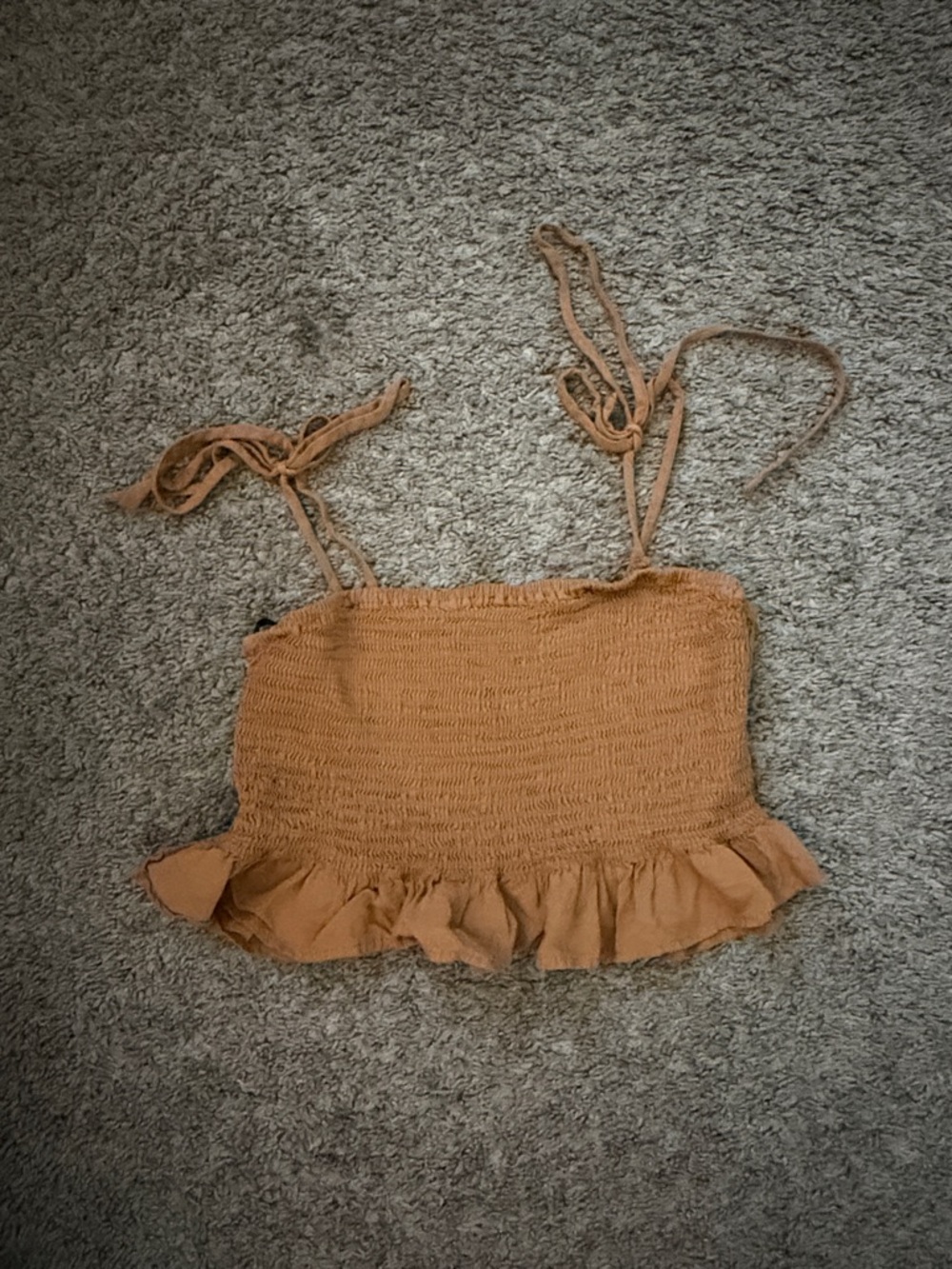 Forever 21 Tan Smocked Ruffle Crop Top